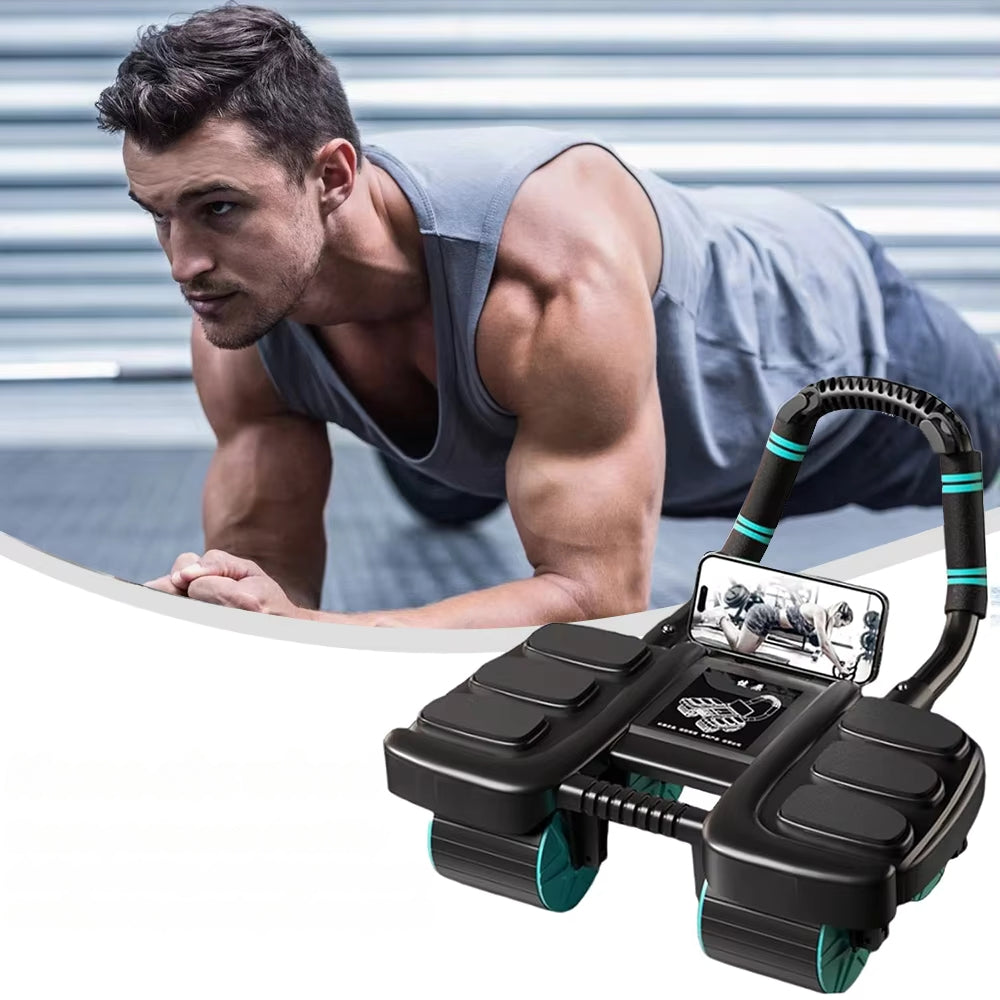 Automatic Rebound Abdominal Wheel Roller with Elbow Support and Phone Holder